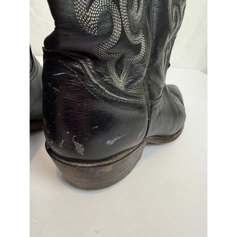 Justin 1408 Mens 9D Black Leather Cowboy Boots Western Pull-On USA Made - Picture 7 of 10